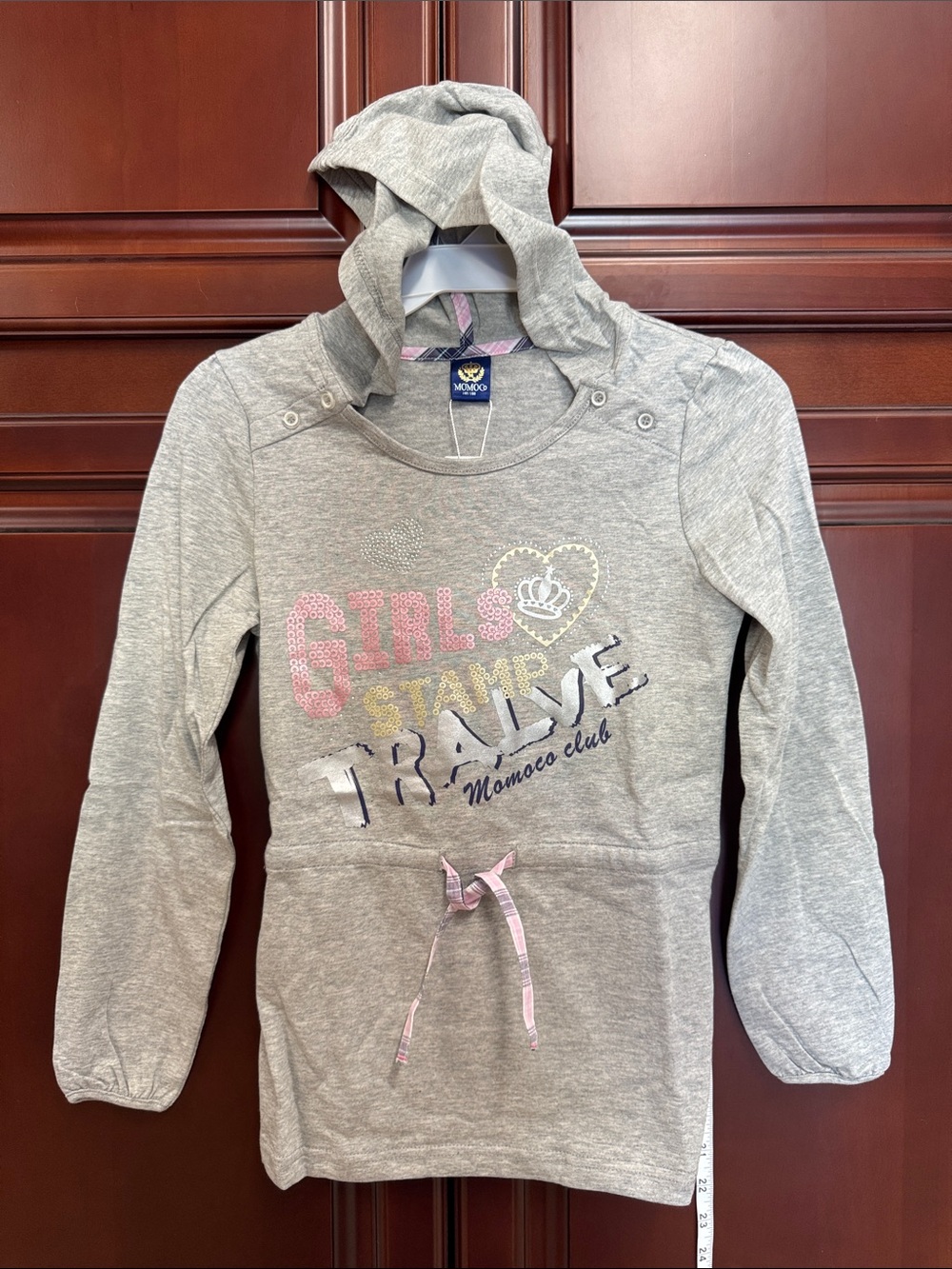 Girls' Grey Hooded Top Long Sleeve Tee with Pink Accents Casual Daily Wear